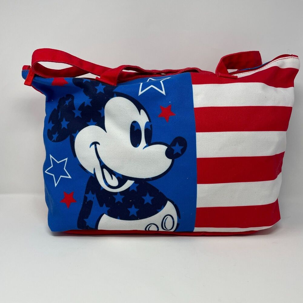 Disney Mickey Mouse Red White Blue American Flag 4th Of July Tote Beach Bag